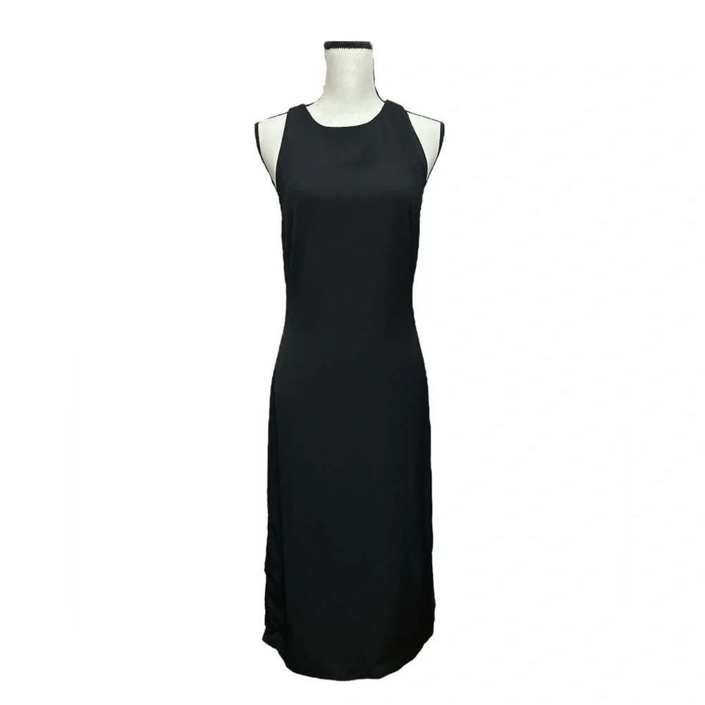 Theory Cross Back Sheath Dress In Viscose Size 8 Black NWT Midi Sleeveless